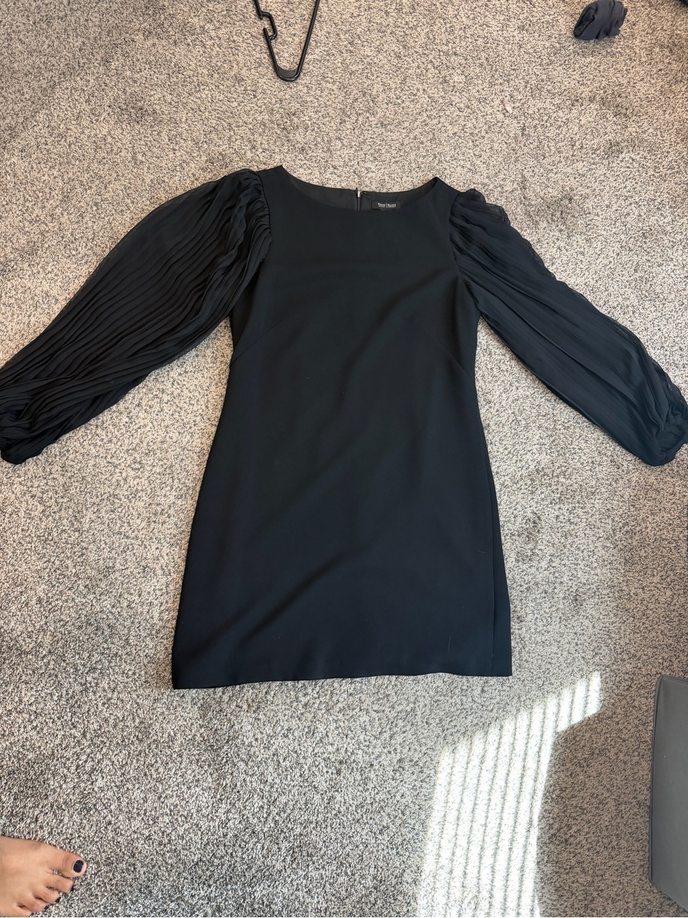 White House Black Market Black Pleated-Sleeve Mini Dress